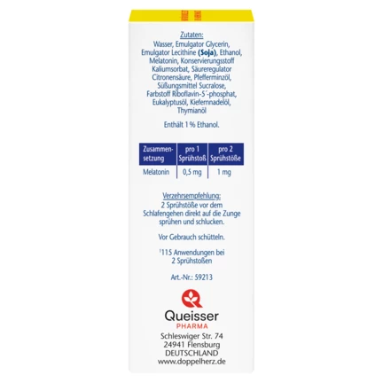 Abbildung der Produktverpackung Doppelherz aktiv Melatonin Spray Seitenansicht links